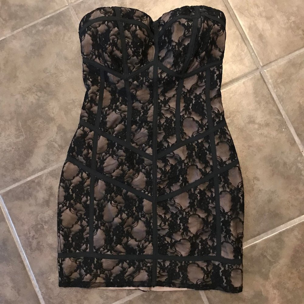 Beige & Black strapless dress, Small